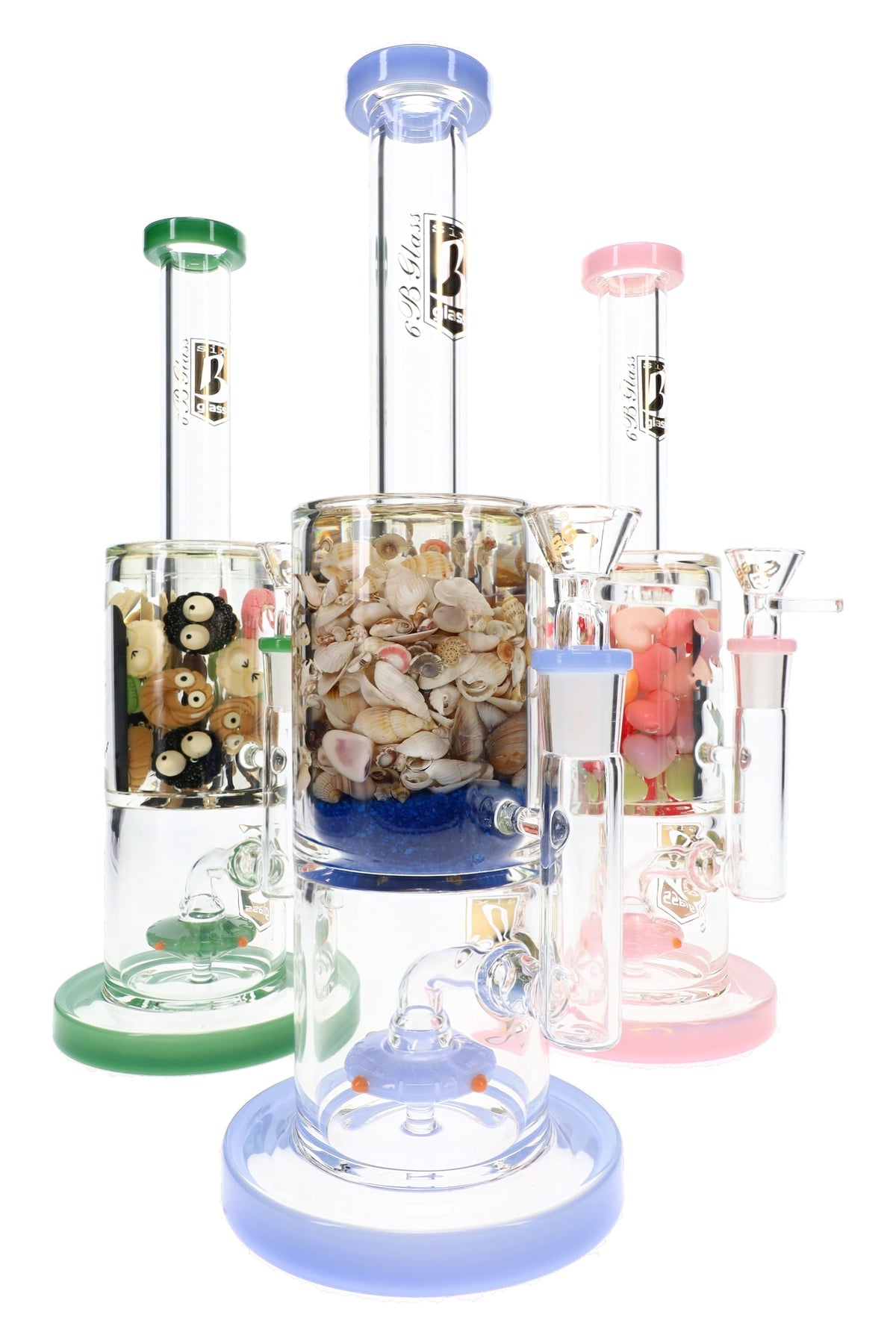 6B Glass Filled Chamber Showerhead Perc Bong – 11″ – Assorted - Discreet Smoker