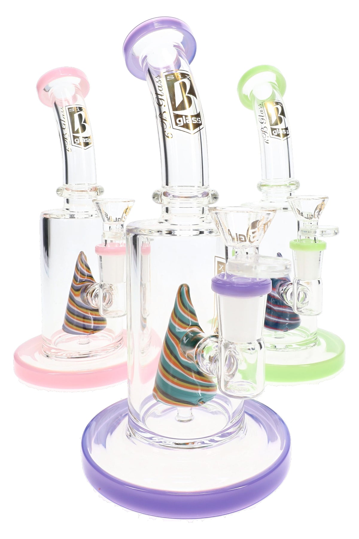 6B Glass Neon Reverse Cone Perc Bong – 8½″ – Assorted Colors - Discreet Smoker