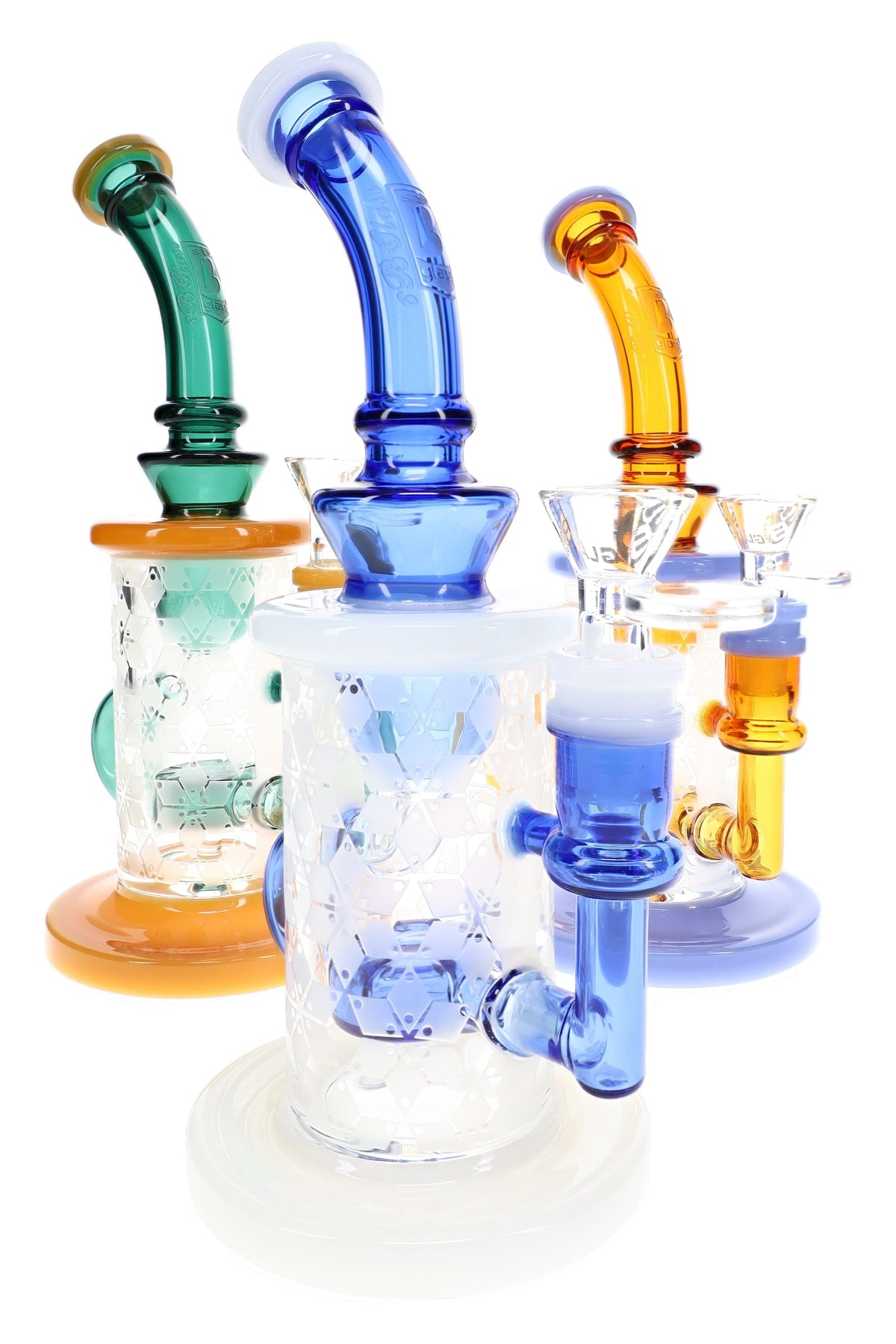 6B Glass Frosted Snowflake Recycler Bong – 9″ – Assorted Colors - Discreet Smoker