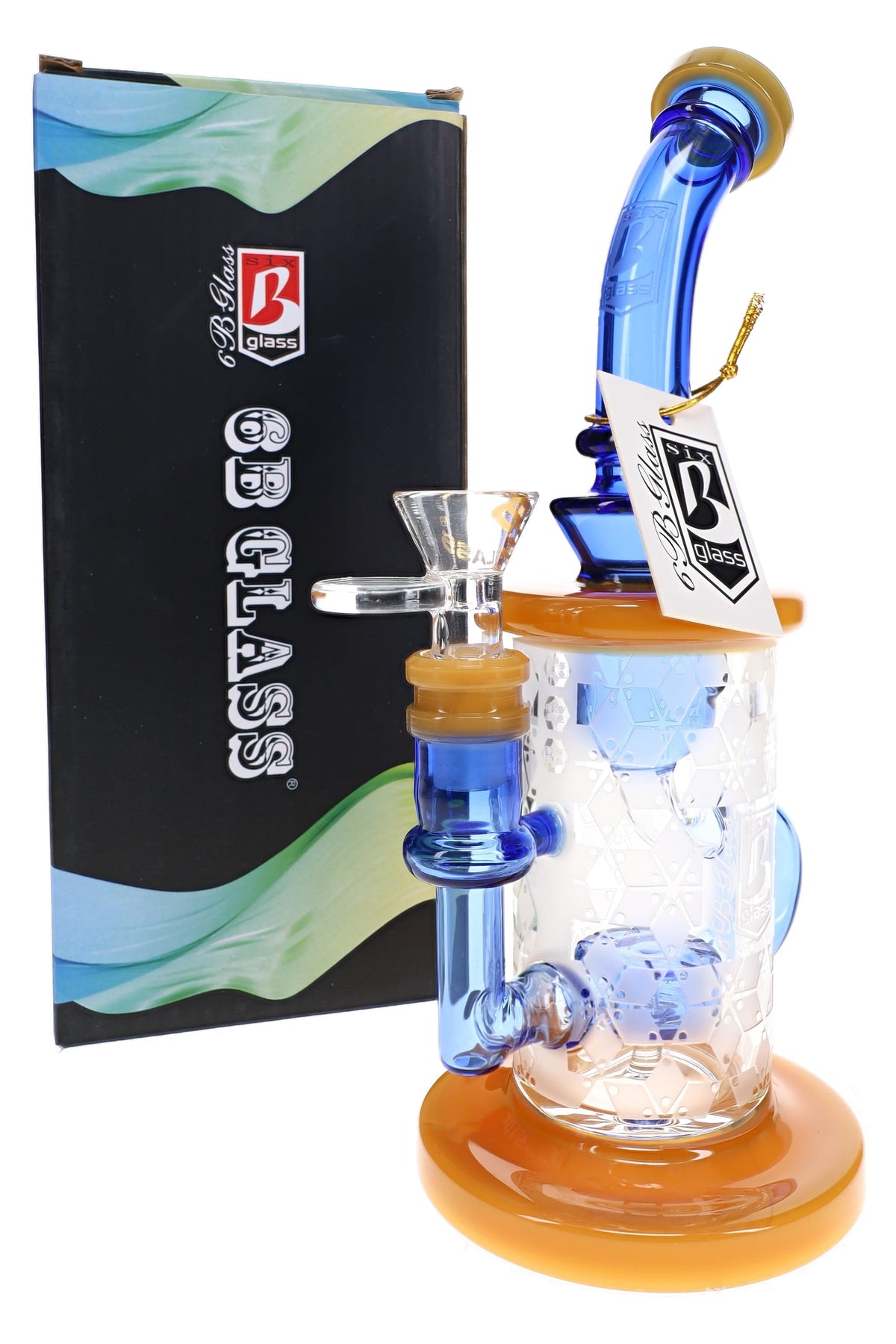 6B Glass Frosted Snowflake Recycler Bong – 9″ – Assorted Colors - Discreet Smoker