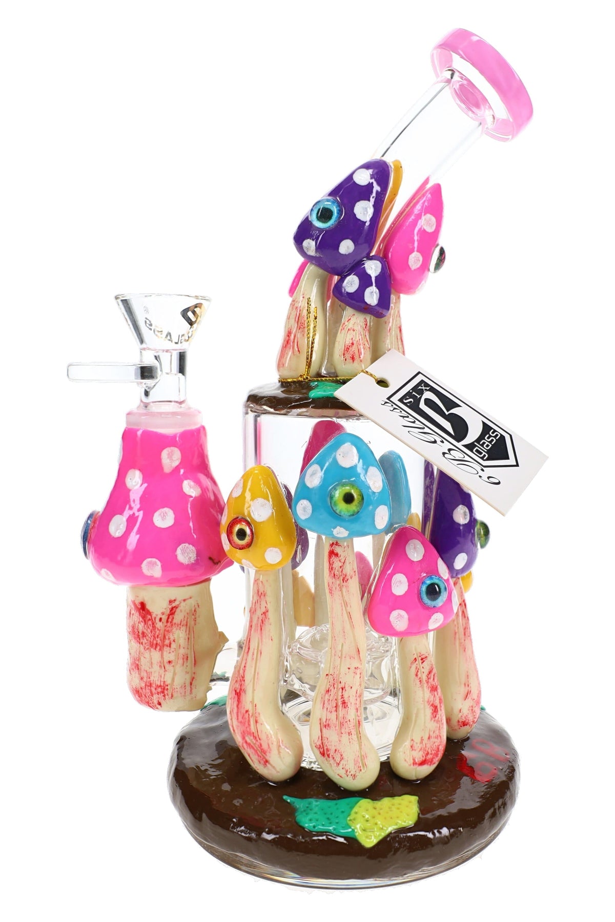 6B Glass Mushroom Eyeball Showerhead Perc Bong – 8″ - Discreet Smoker