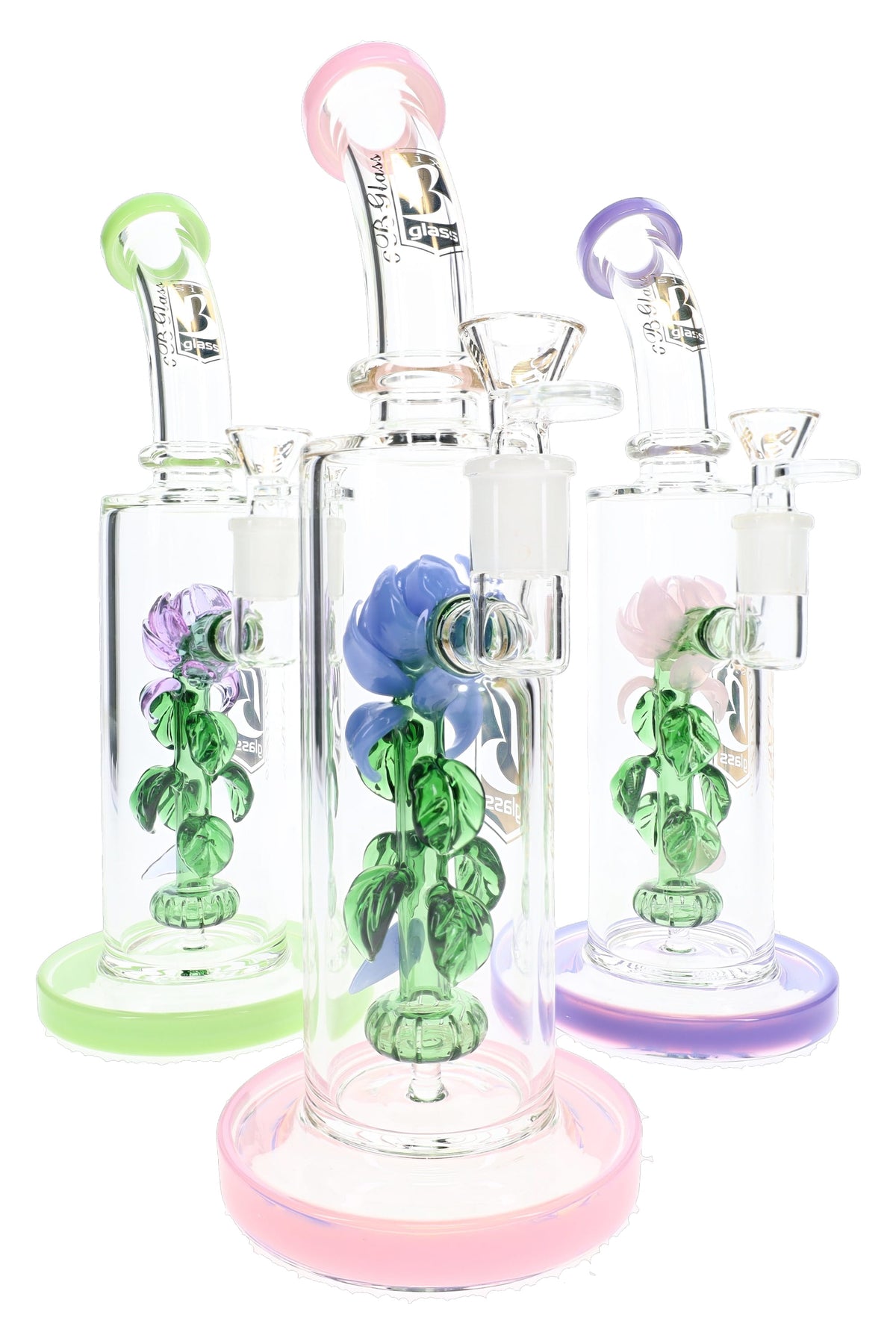 6B Glass Rose Showerhead Perc Bong – 10.5″ – Assorted Colors