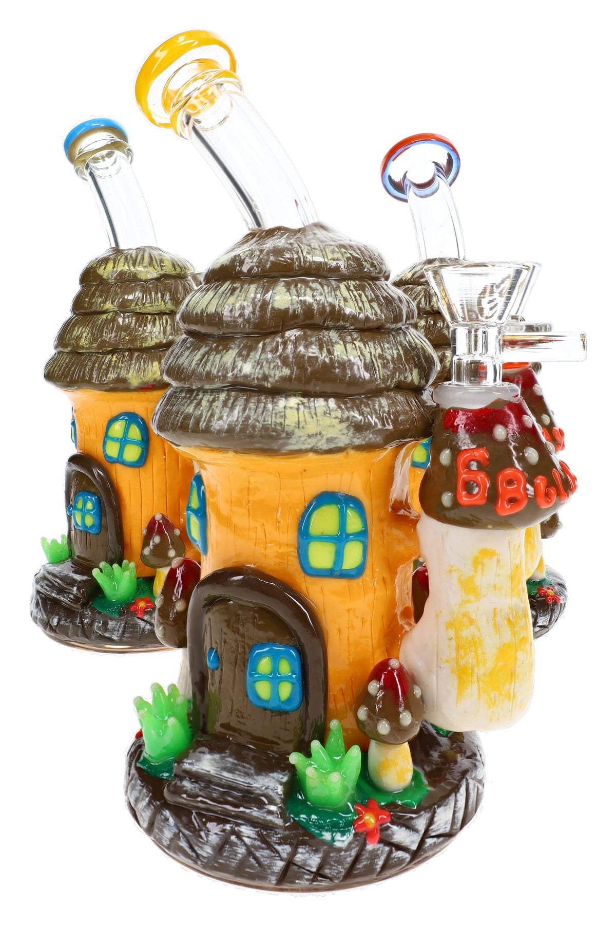 6B Glass Mushroom Hut Bong – Glow-in-the-Dark Accents – 8″ – Assorted Colors - Discreet Smoker