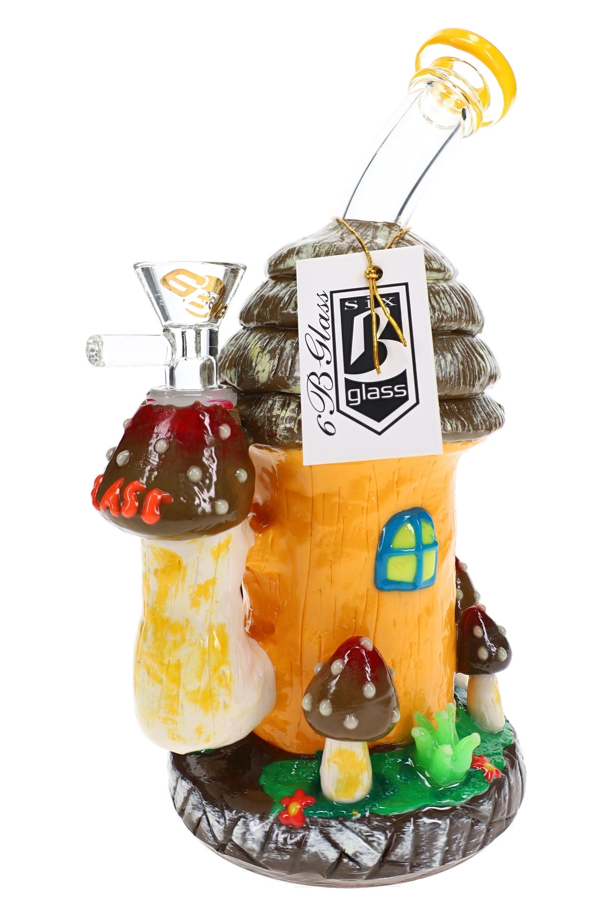 6B Glass Mushroom Hut Bong – Glow-in-the-Dark Accents – 8″ – Assorted Colors - Discreet Smoker