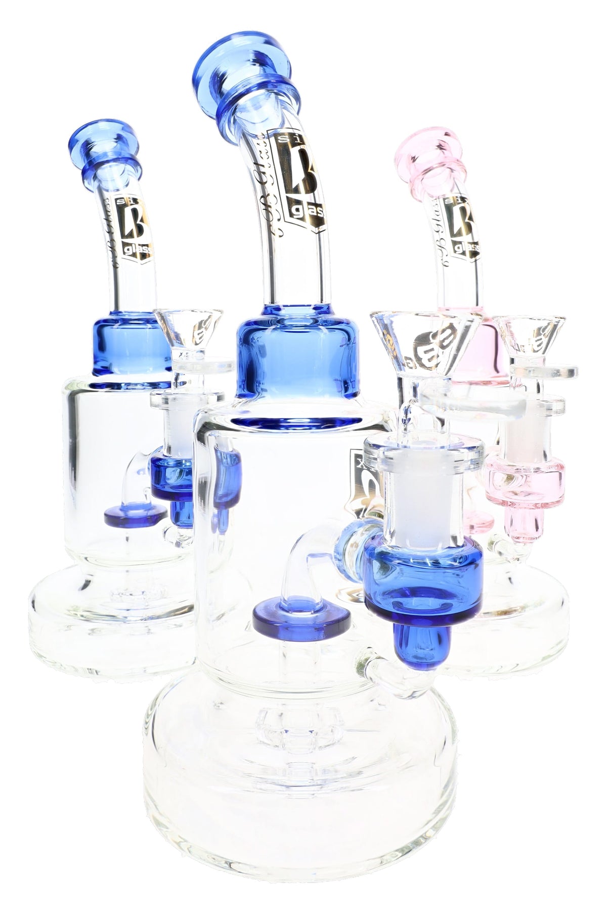 6B Glass Showerhead Perc Bong – Bent Neck – 8.5″ – Assorted Colors - Discreet Smoker