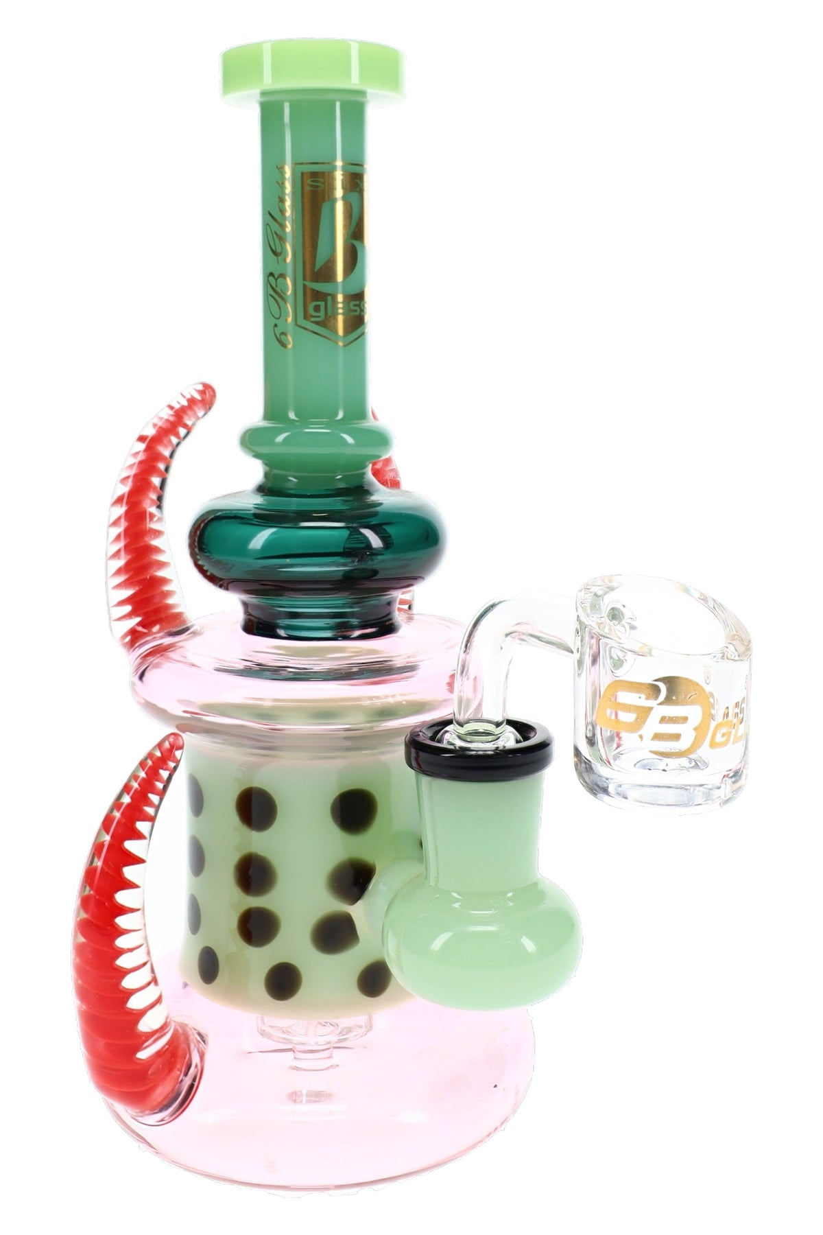6B Glass Neon Dot Spiked Dab Rig – Showerhead Perc – 7″ – Assorted Colors - Discreet Smoker