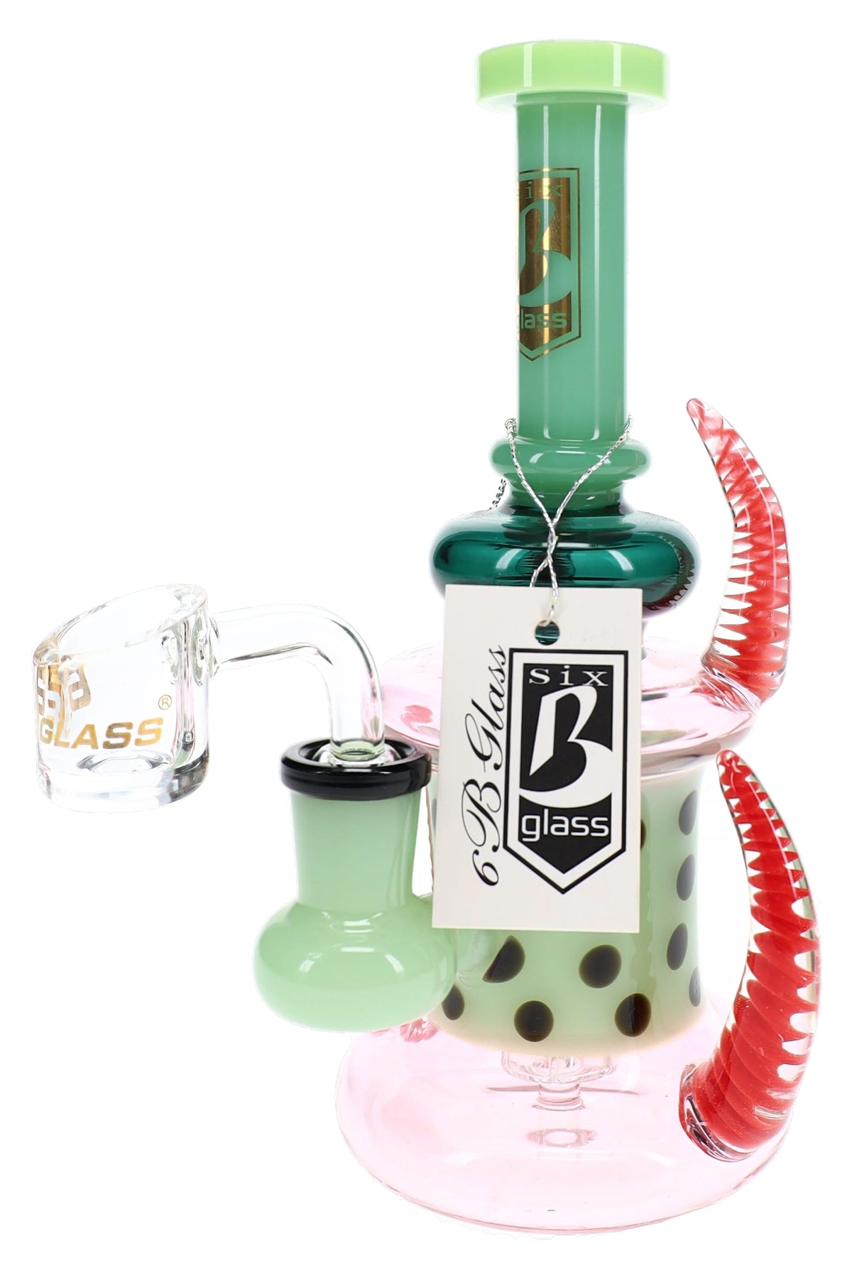 6B Glass Neon Dot Spiked Dab Rig – Showerhead Perc – 7″ – Assorted Colors - Discreet Smoker