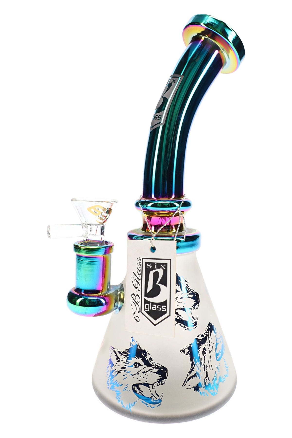 6B Glass Metallic Frosted Wolf Beaker Bong – Showerhead Perc – 8.5″