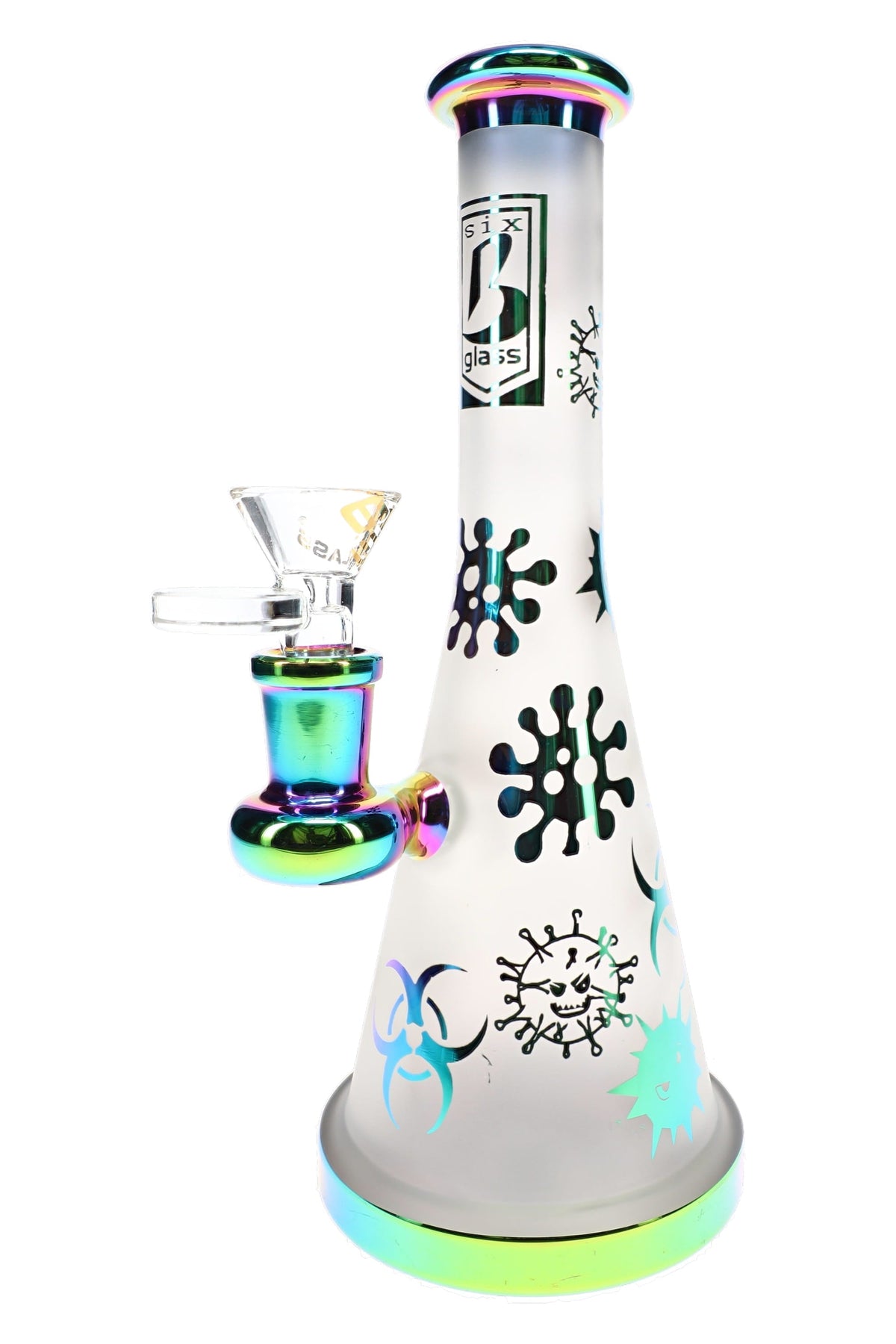 6B Glass Metallic Frosted Biohazard Beaker Bong – 8″