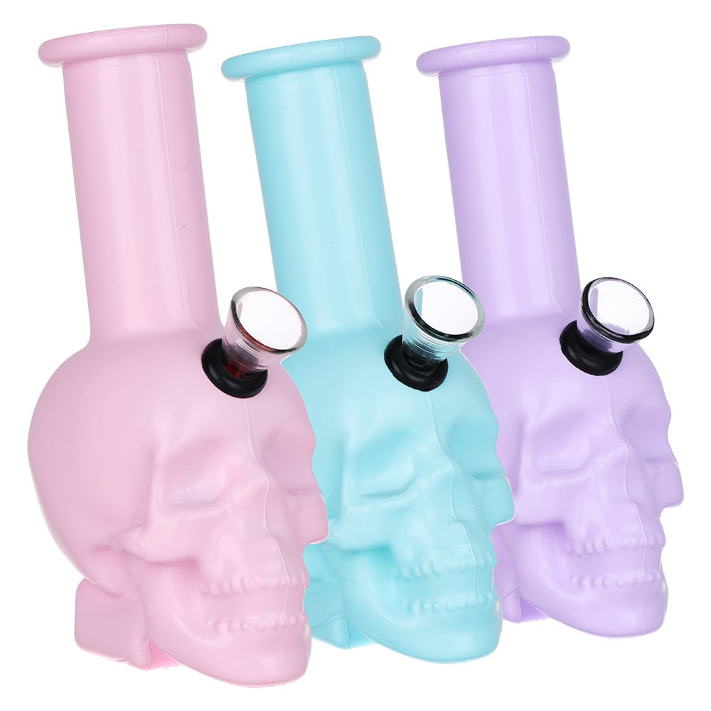 SeshGear Pastel Skull Glass Water Pipe - 6" / Colors Vary - Discreet Smoker