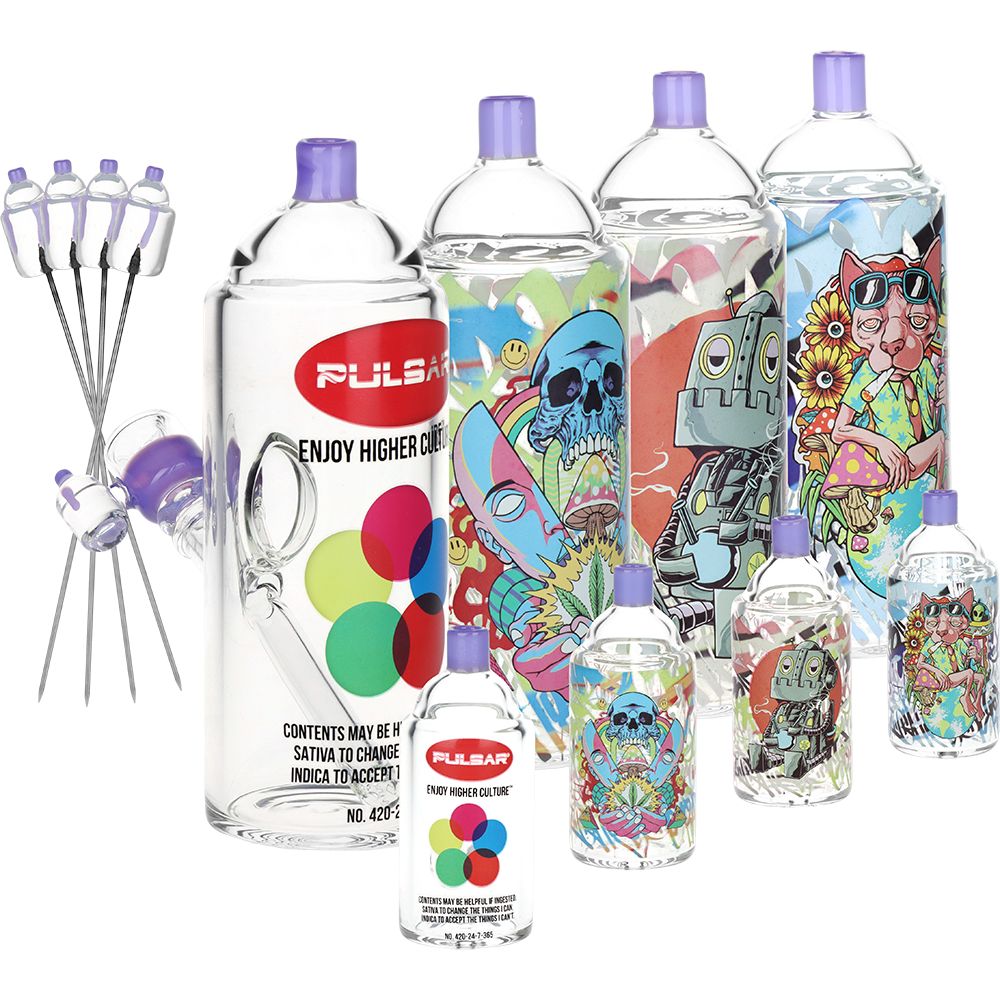 Pulsar Graffiti Series Spray Paint Glass Water Pipe Set / 7.5" / 14mm F - Discreet Smoker