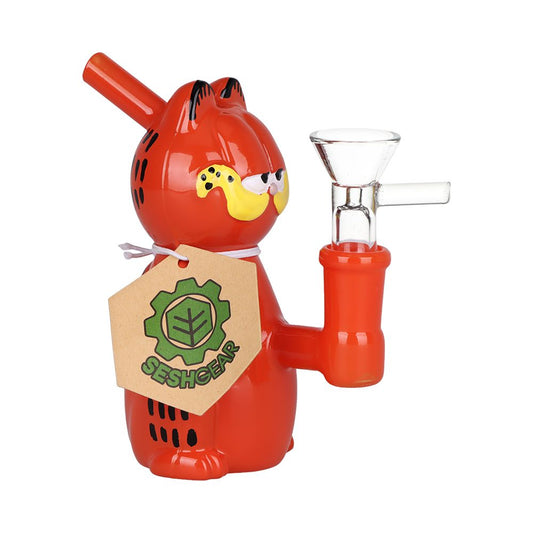 SeshGear Lasagna Lovin' Cat Glass Water Pipe - 4.5" / 14mm F - Discreet Smoker