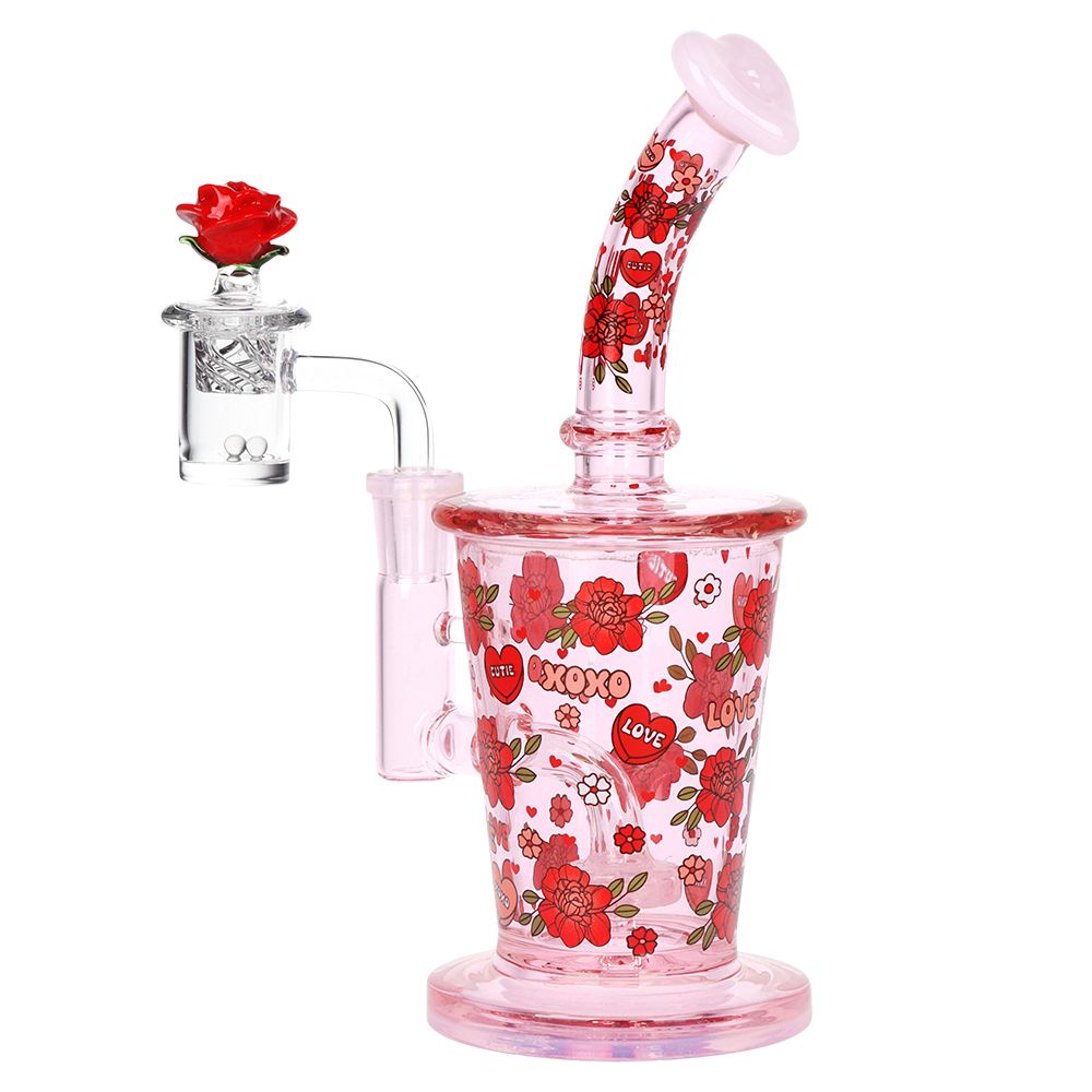 Pulsar Valentine's Rose Glass Dab Rig Set - 8.25" / 14mm F - Discreet Smoker