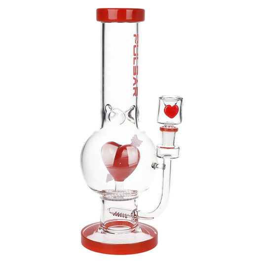 Pulsar Cupids Heart Bubble Base Glass Water Pipe - 12" / 14mm F - Discreet Smoker