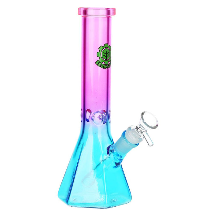 SeshGear Prismatic Bliss Ombre Glass Water Pipe | 10" | 14mm F, Pink / Blue