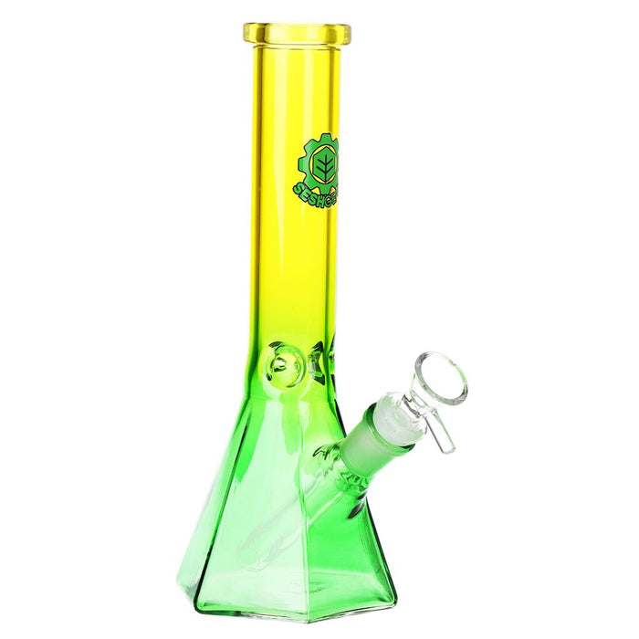 SeshGear Prismatic Bliss Ombre Glass Water Pipe | 10" | 14mm F, Yellow / Green