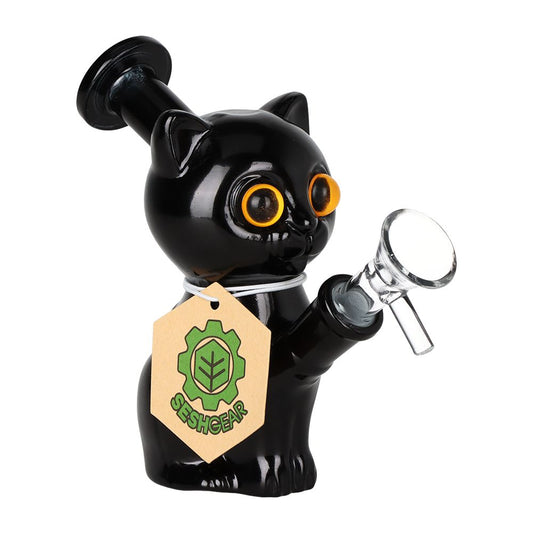 2PC SET - SeshGear Mesmorizing Kitty Glass Water Pipe  - 4.75" / 14mm F / Assorted Colors - Discreet Smoker