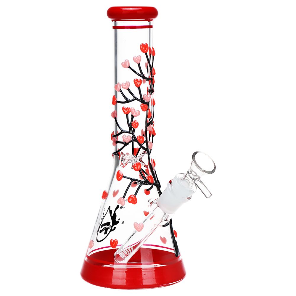 Pulsar Branching Hearts Glow in Dark Beaker Glass Water Pipe - 10" / 14mm F - Discreet Smoker
