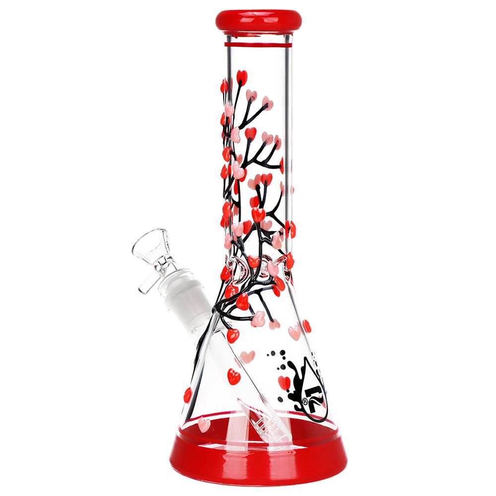 Pulsar Branching Hearts Glow in Dark Beaker Glass Water Pipe - 10" / 14mm F - Discreet Smoker