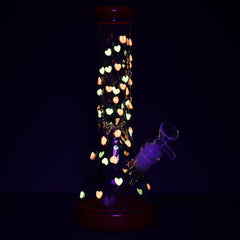 Pulsar Branching Hearts Glow in Dark Beaker Glass Water Pipe - 10" / 14mm F - Discreet Smoker