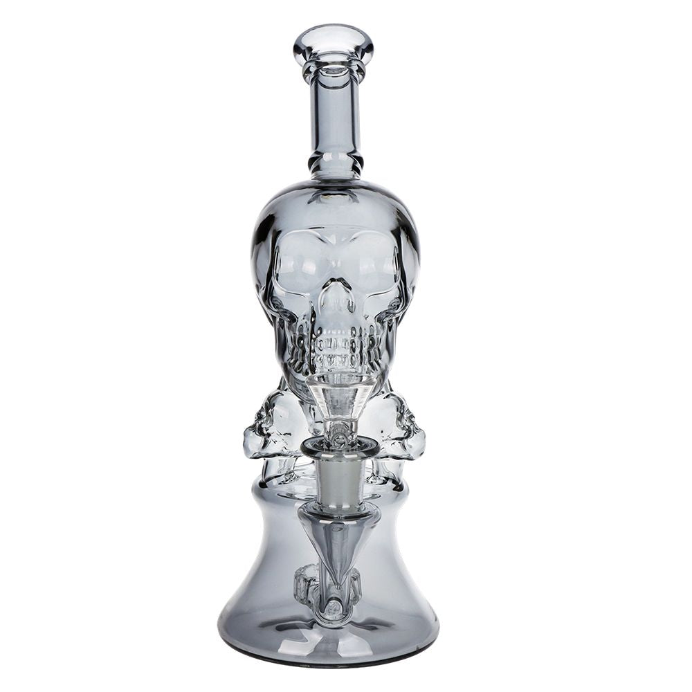 SeshGear Stacked Skulls Electroplated Glass Water Pipe - 9" / 14mm F / Smoke - Discreet Smoker