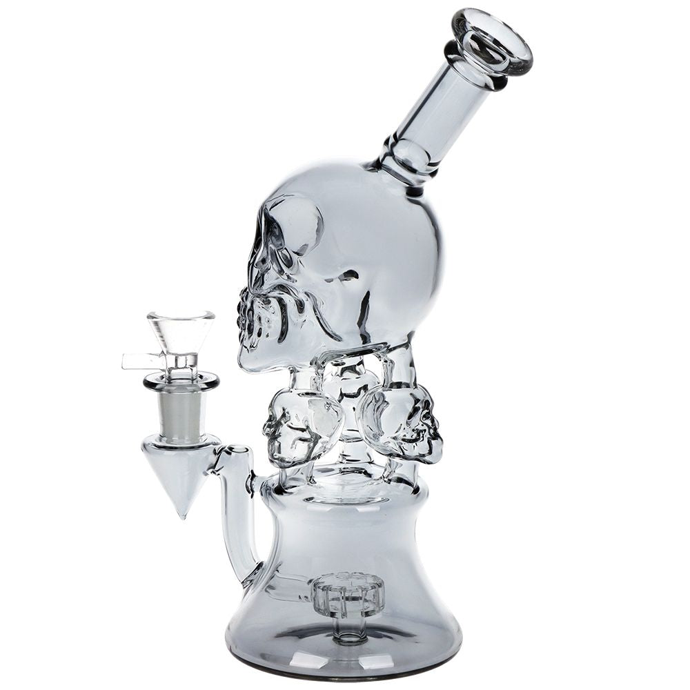 SeshGear Stacked Skulls Electroplated Glass Water Pipe - 9" / 14mm F / Smoke - Discreet Smoker