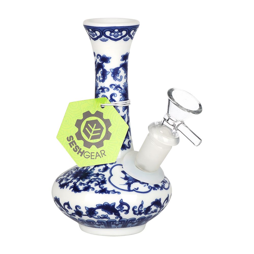 SeshGear Chinese Vase Ceramic Water Pipe - 5.5" / 14mm F / Oval Base - Discreet Smoker