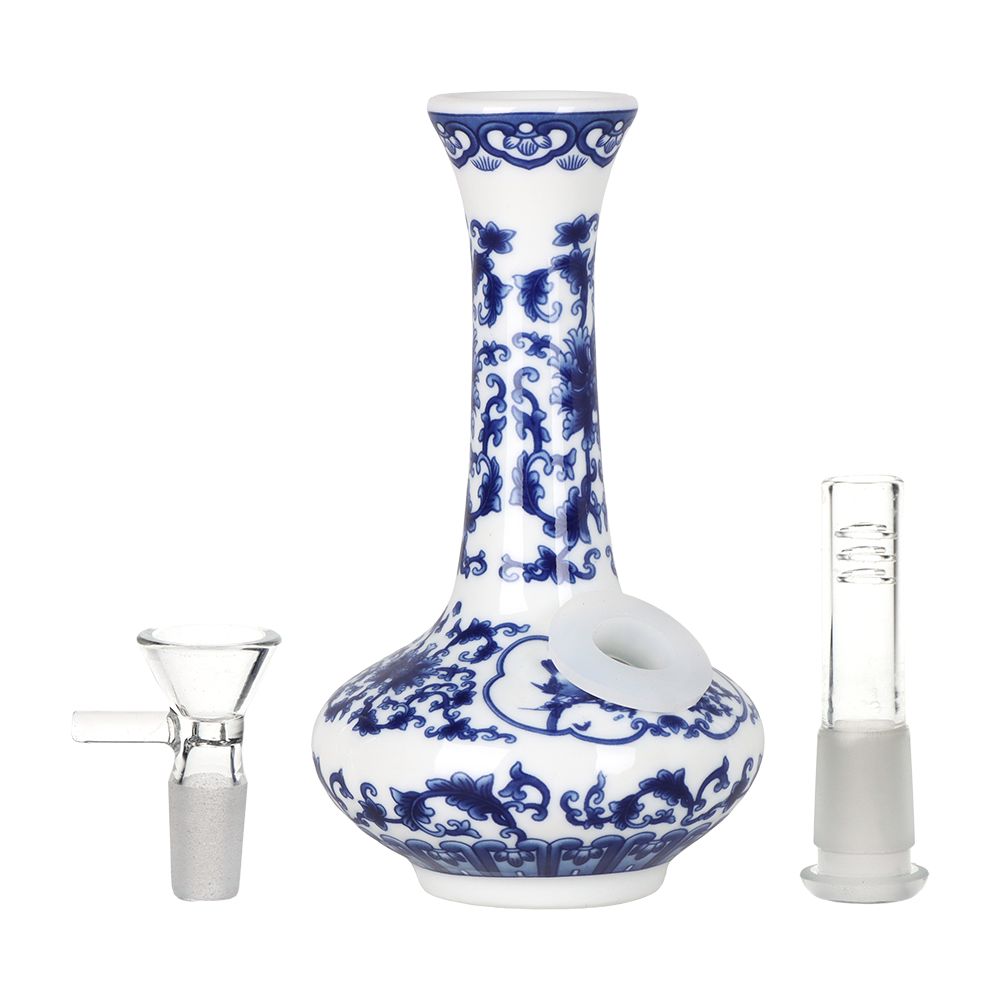 SeshGear Chinese Vase Ceramic Water Pipe - 5.5" / 14mm F / Oval Base - Discreet Smoker