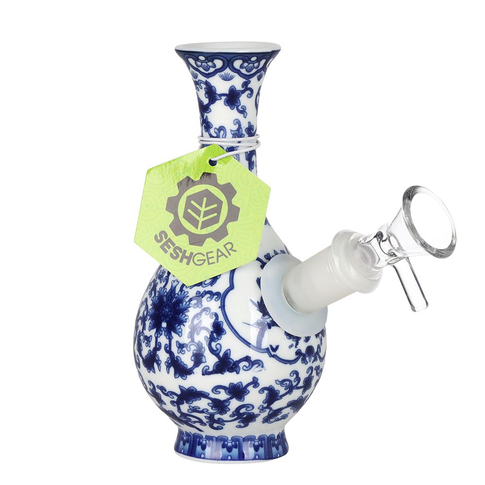 SeshGear Chinese Vase Ceramic Water Pipe -  5.75" / 14mm F / Bubble Base - Discreet Smoker
