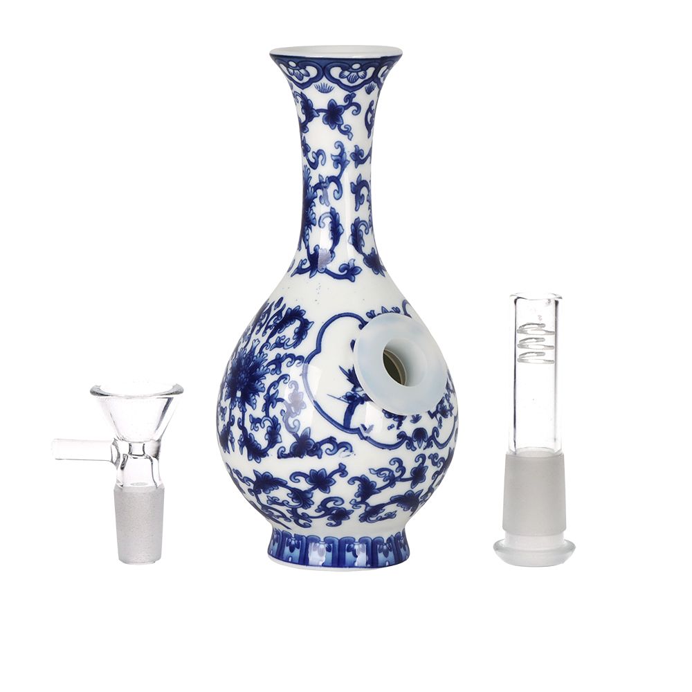SeshGear Chinese Vase Ceramic Water Pipe -  5.75" / 14mm F / Bubble Base - Discreet Smoker