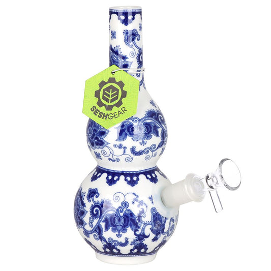 SeshGear Chinese Vase Ceramic Water Pipe - 7.75" / 14mm F / Double Bubble Base - Discreet Smoker