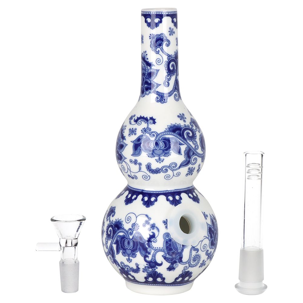 SeshGear Chinese Vase Ceramic Water Pipe - 7.75" / 14mm F / Double Bubble Base - Discreet Smoker