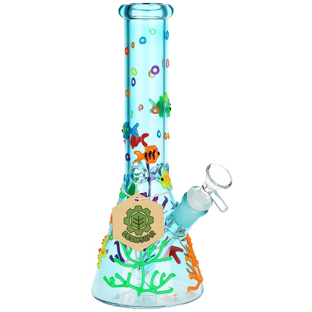 SeshGear Coral Reefer G.I.T.D Beaker Glass Water Pipe - 10" / 14mm F - Discreet Smoker