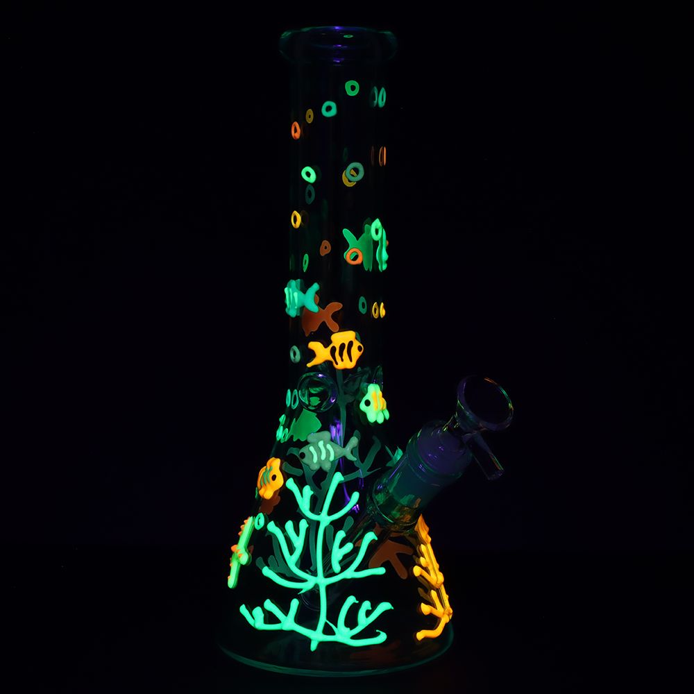 SeshGear Coral Reefer G.I.T.D Beaker Glass Water Pipe - 10" / 14mm F - Discreet Smoker