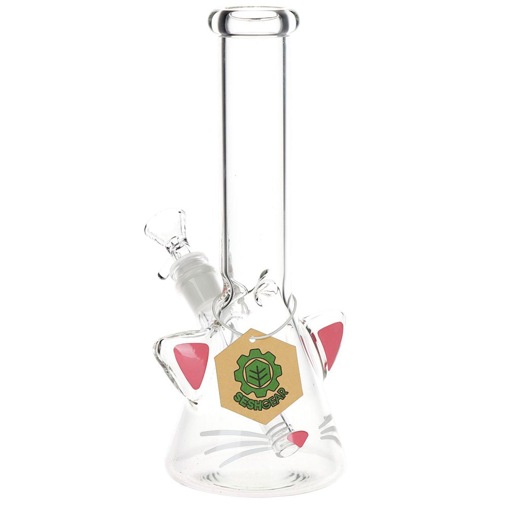 SeshGear Kitty Whiskers Beaker Glass Water Pipe - 9.75" / 14mm F - Discreet Smoker