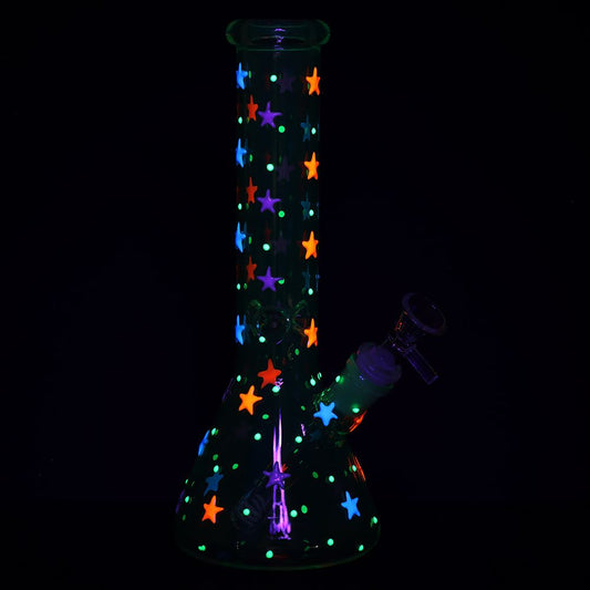 3CT BUNDLE - SeshGear Shining Star Beaker Glass Water Pipe - 10" / 14mm F / Assorted Colors - Discreet Smoker