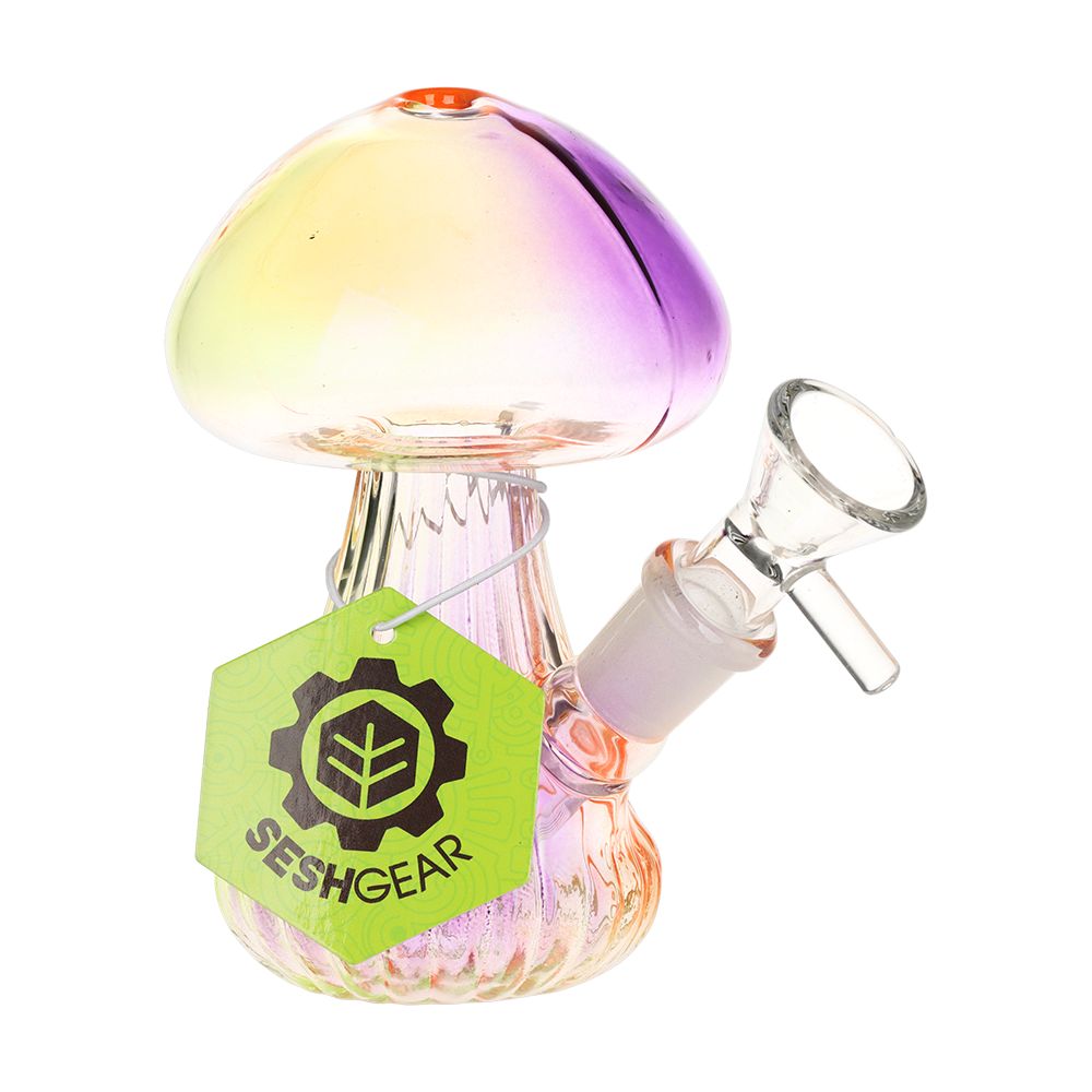 SeshGear Electroplated Mushroom Glass Bubbler - 4.75" / 14mm F - Discreet Smoker