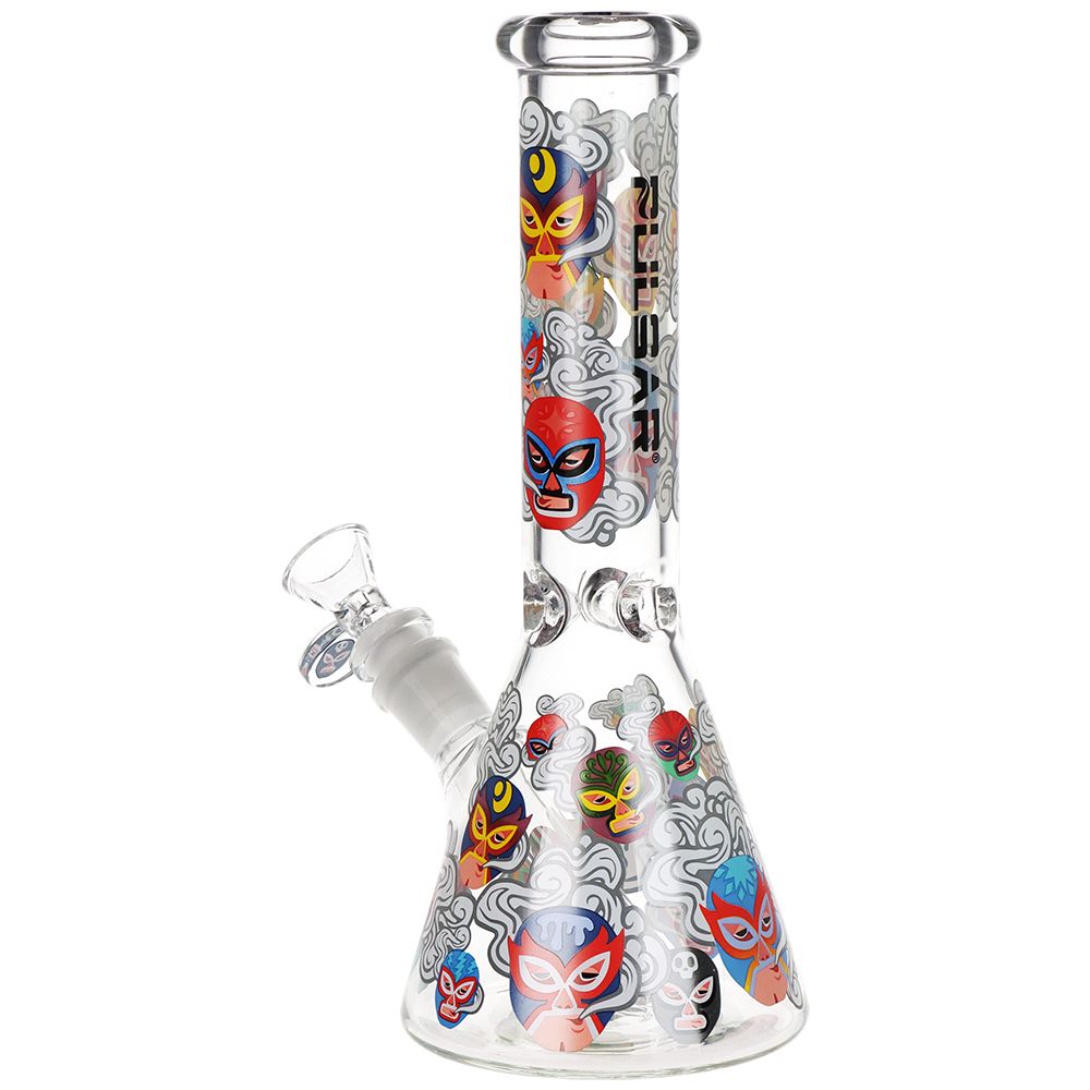 Pulsar Luchadors Beaker Glass Water Pipe - 10" / 14mm F - Discreet Smoker