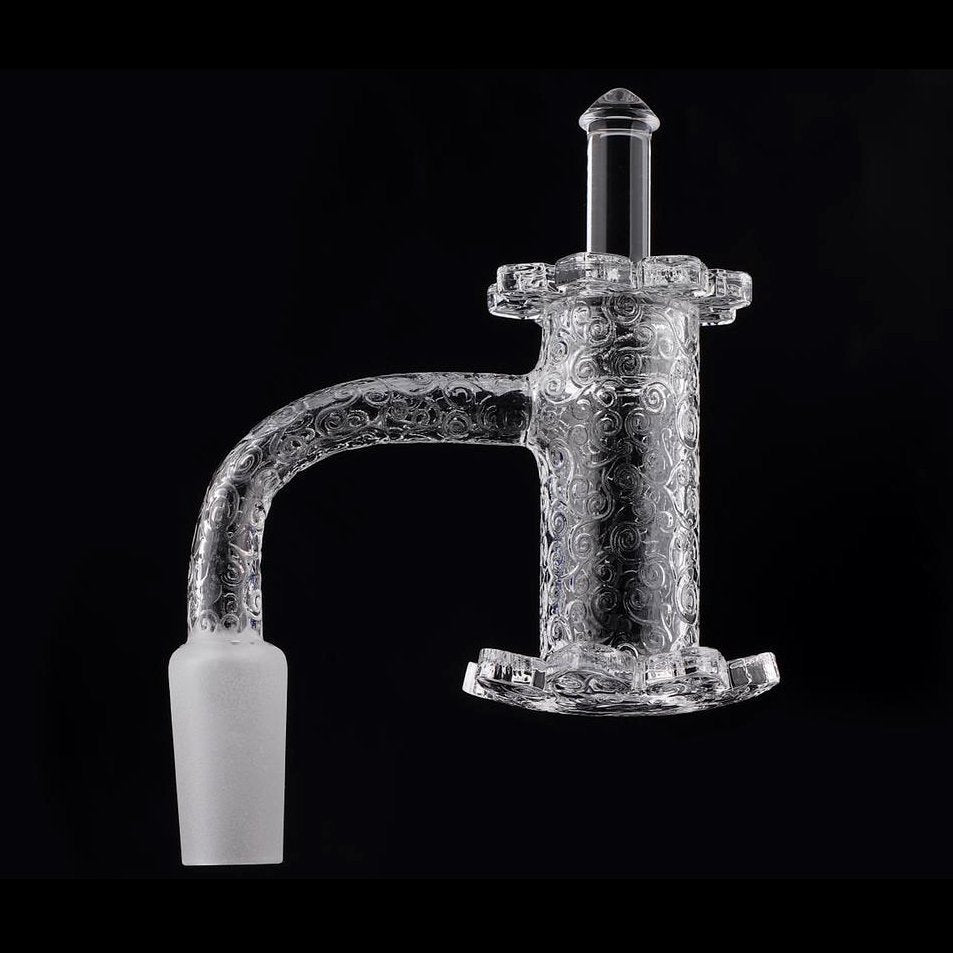 Lotus Etched Quartz Blender Banger Set With Quartz Carb Cap & Terp Pearls - Discreet Smoker