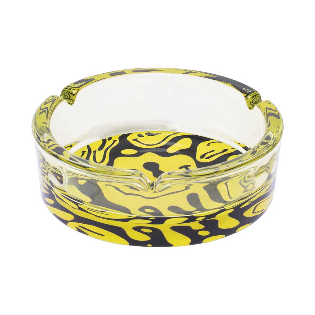 YELLOW MELTING SMILEY GLASS ASHTRAY - Discreet Smoker