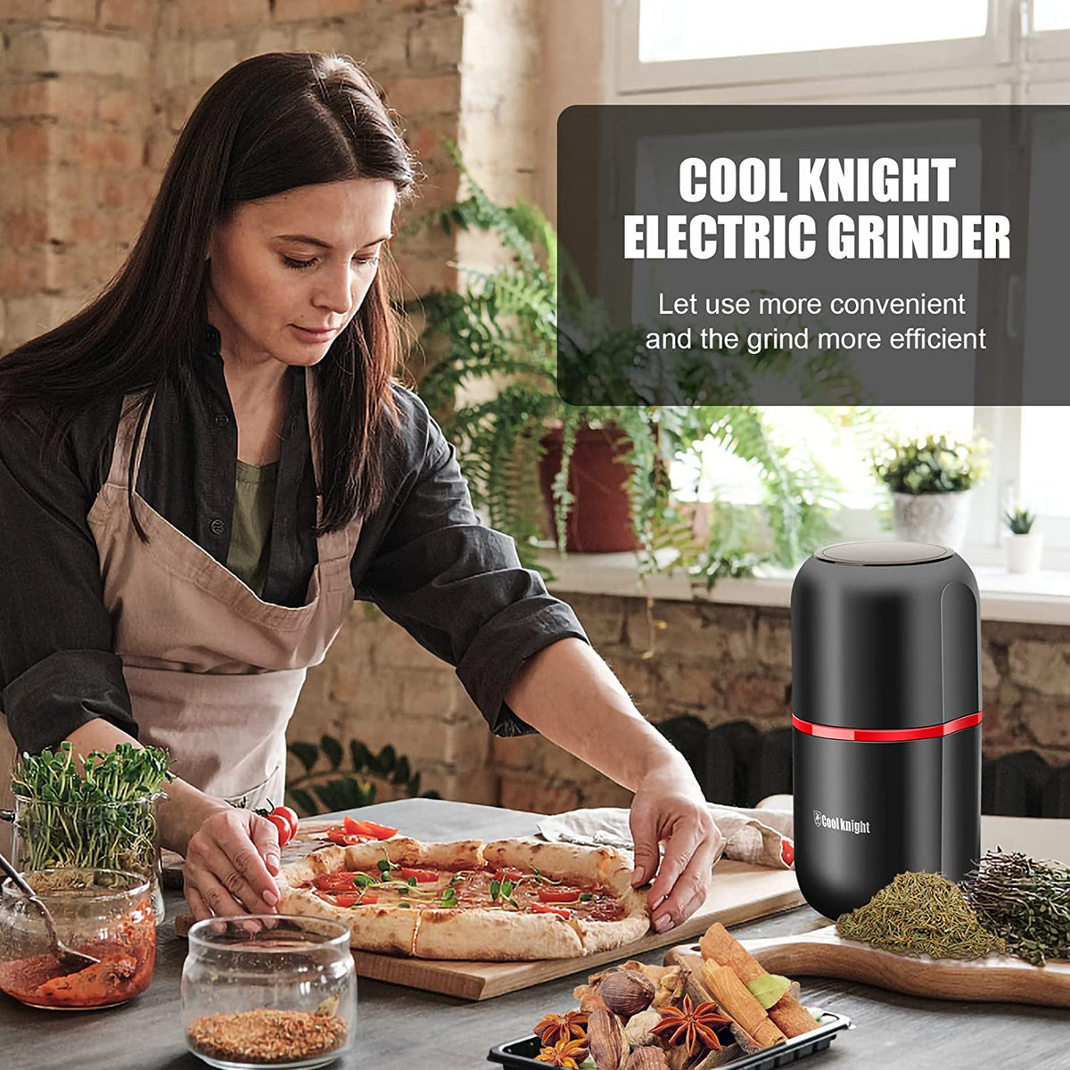 Herb Grinder [Large Capacity/Fast/Electric ]-Spice Herb Coffee Grinder with Pollen Catcher/- 7.5" (Black)