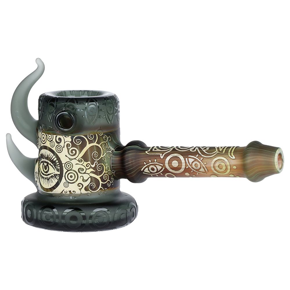 Lookah Glass Sacred Eye Black Etched Bubbler - 6" - Discreet Smoker