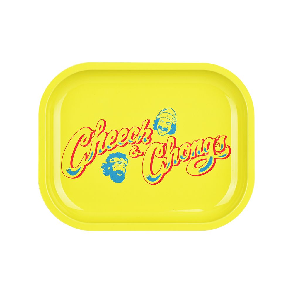 Cheech & Chong x Pulsar Mini Metal Rolling Tray - Yellow Logo / 7"x5.5" - Discreet Smoker