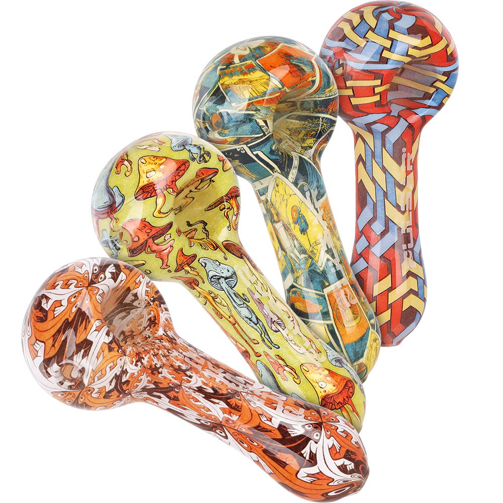 Pulsar Inside Print Glass Spoon Pipe | 4.75" - Discreet Smoker