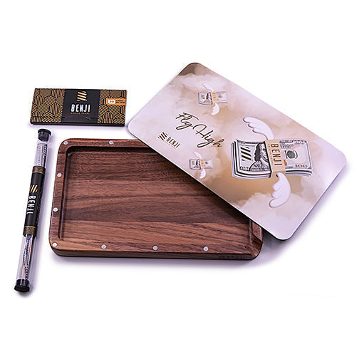 Benji - Walnut Tray w/ Magnetic Lid Kit - Fly High - Discreet Smoker