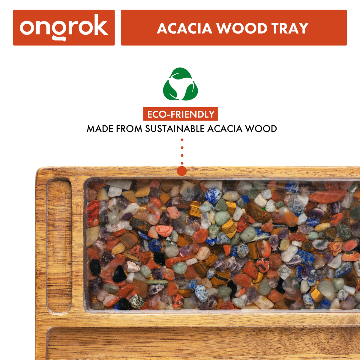 Ongrok Premium Natural Acacia Wood Tray | 9.5" x 9.5" - Discreet Smoker