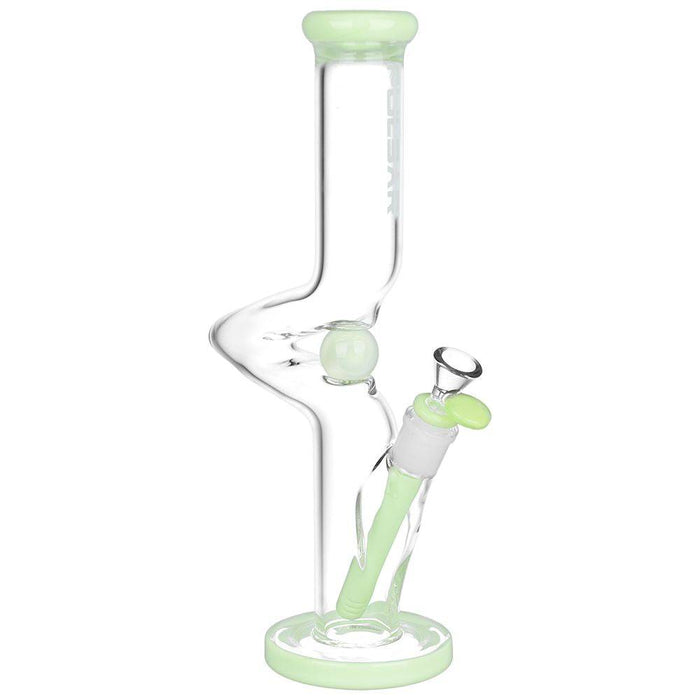 Pulsar Kinked Marble Straight Tube Glass Water Pipe - 12.75" / 14mm F, Green