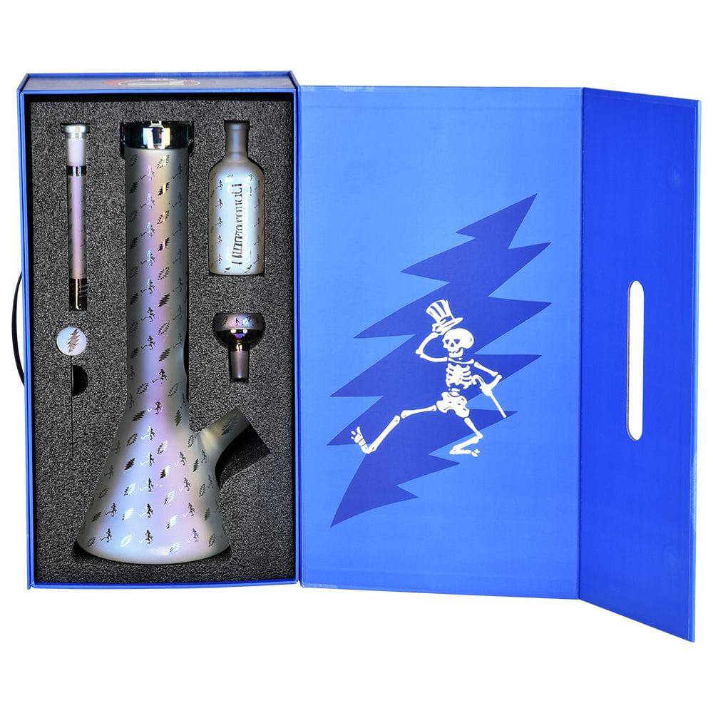 Grateful Dead x Pulsar Bolts And Skellies Glass Beaker Water Pipe Set | 13.75" | 14mm F - Discreet Smoker
