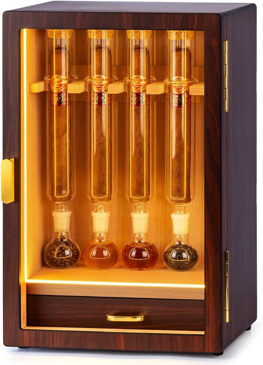Cigar Flavoring Humidor, 4-Count, Spanish Cedar and Glass Tube Gift