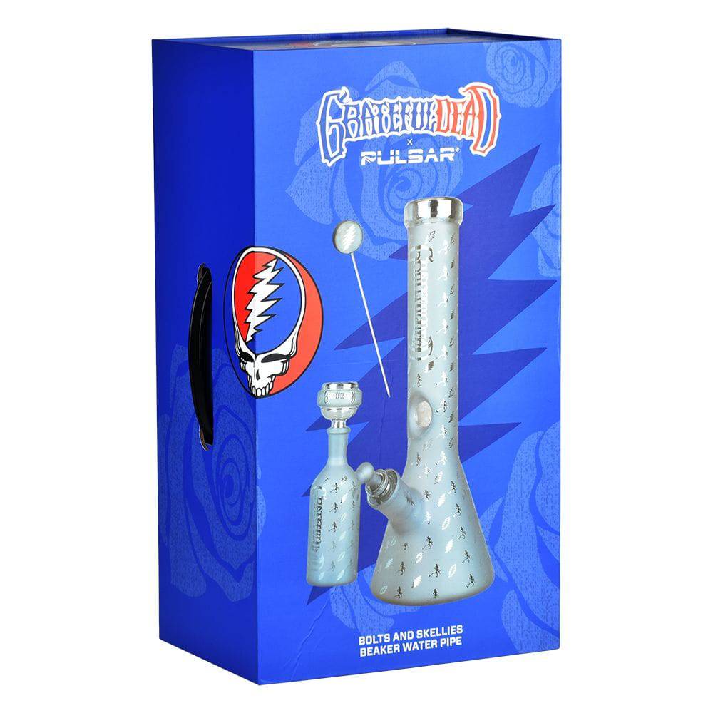 Grateful Dead x Pulsar Bolts And Skellies Glass Beaker Water Pipe Set | 13.75" | 14mm F - Discreet Smoker
